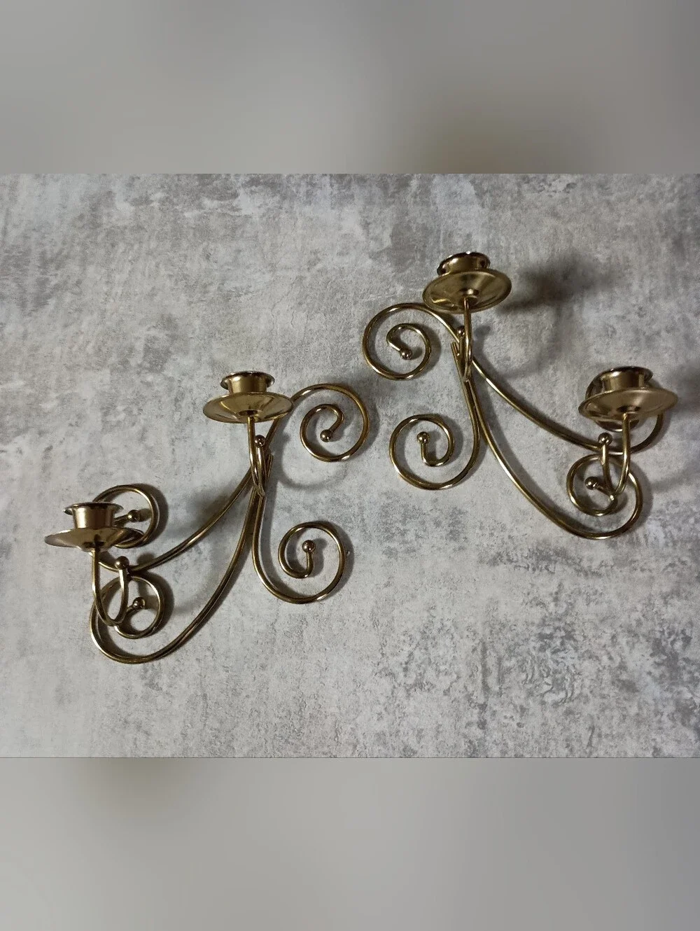 Home Interiors Brass Scroll Wall Candle Sconces - Pair
